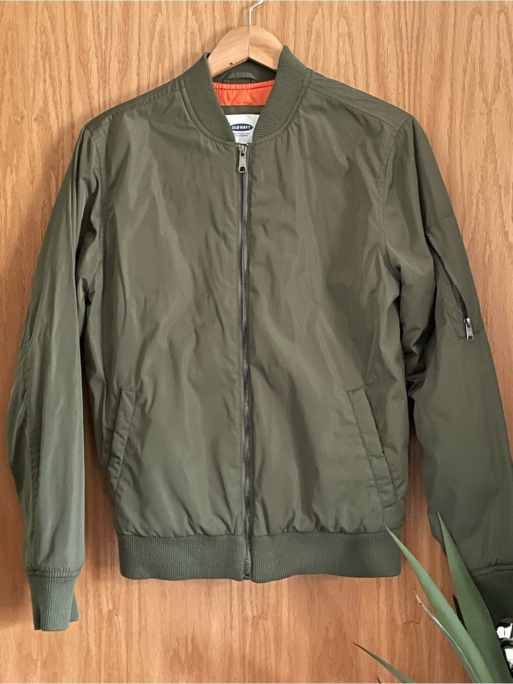 Old Navy Olive Green Bomber Jacket with Orange Lining